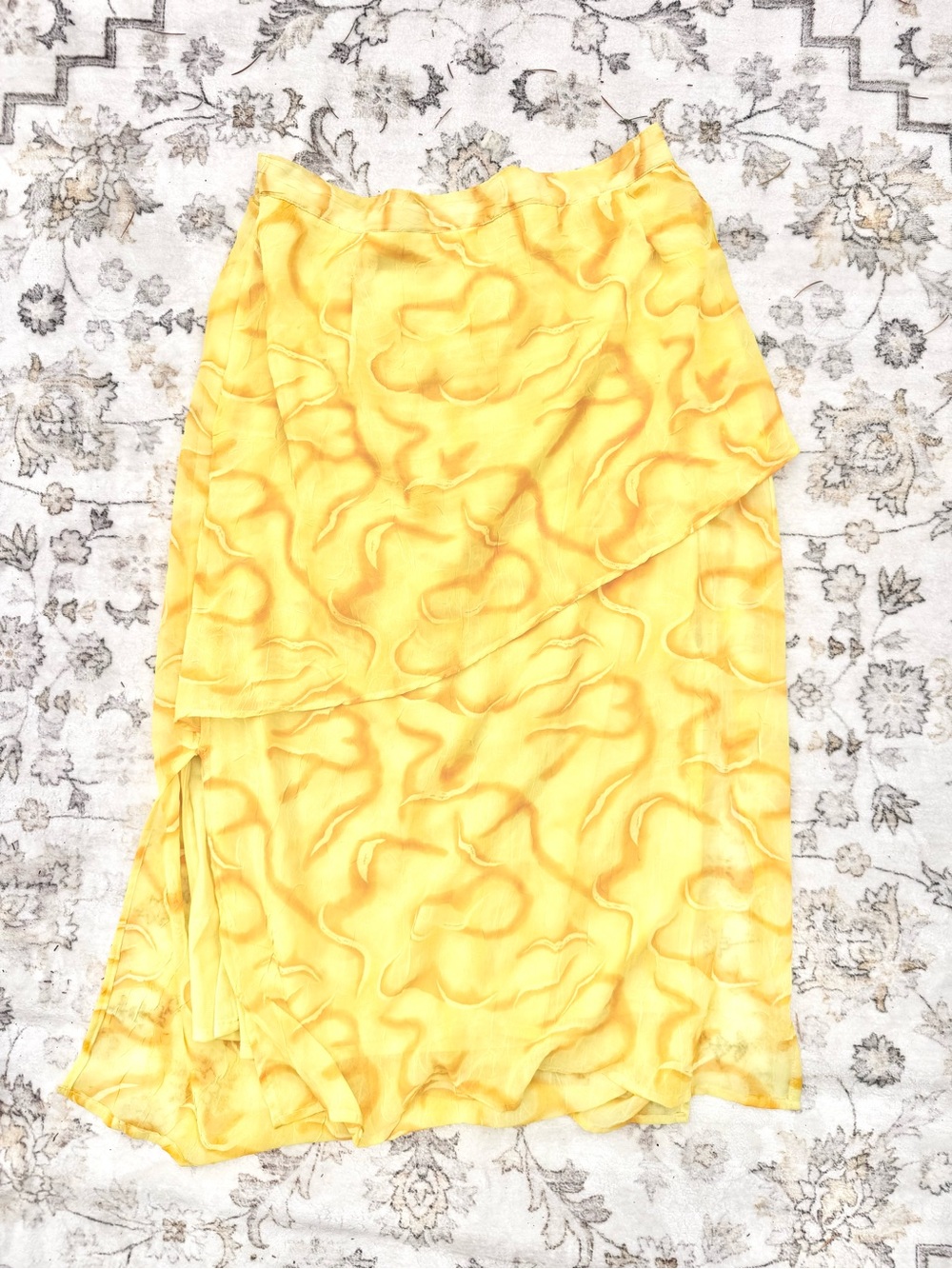 Adrian Karen NY Yellow Abstract Print Tiered Midi Skirt Plus Size 3X Flowy
